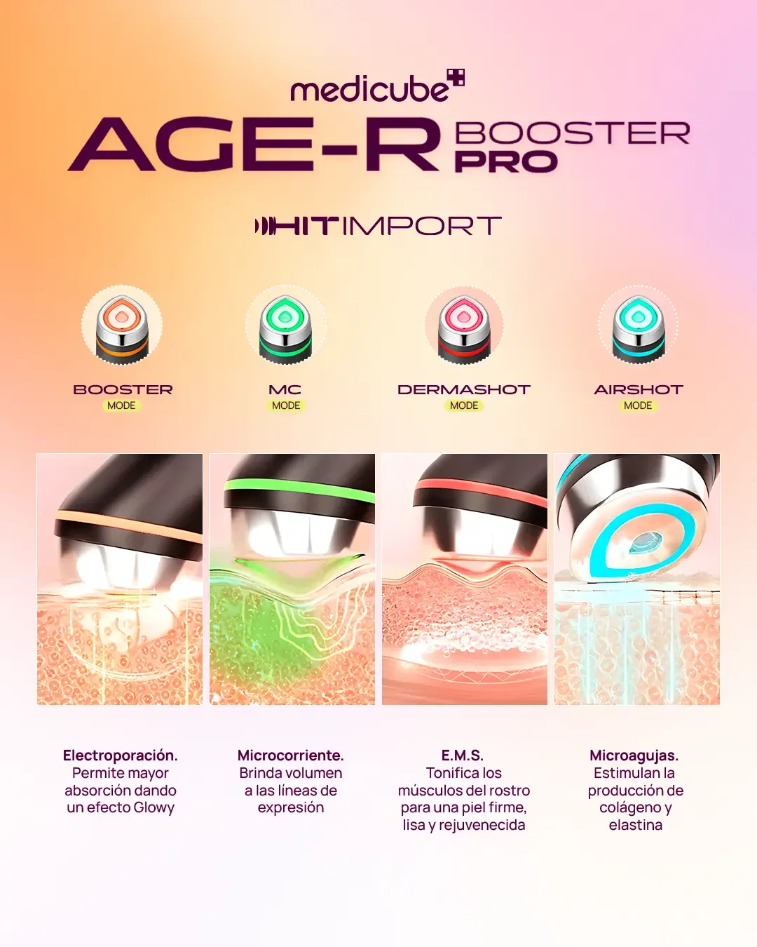 AGE-R BOOSTER PRO ROSA MEDICUBE | ESTIMULADOR DE COLÁGENO 6 EN 1 | SKINCARE COREANO - 4