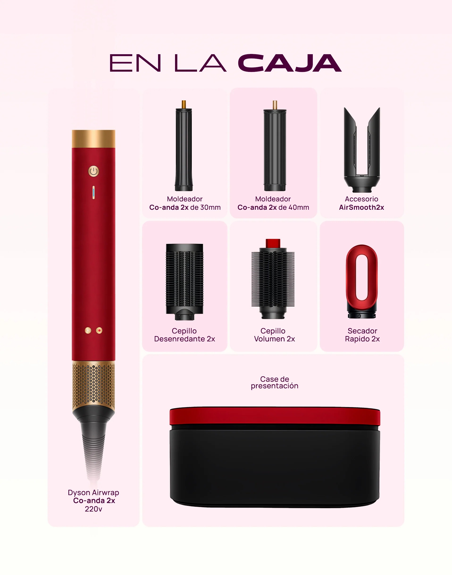 DYSON COANDA 2X RED VELVET AIRWRAP (2025) EDICION LIMITADA 220V VOLTAJE PERU - 2