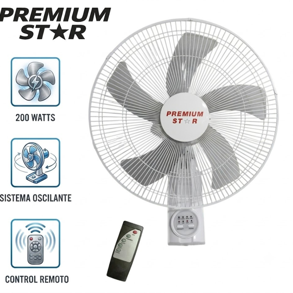 VENTILADOR DE PARED CON CONTROL REMOTO PREMIUM STAR 18 PULG BLANCO 200 W - 2