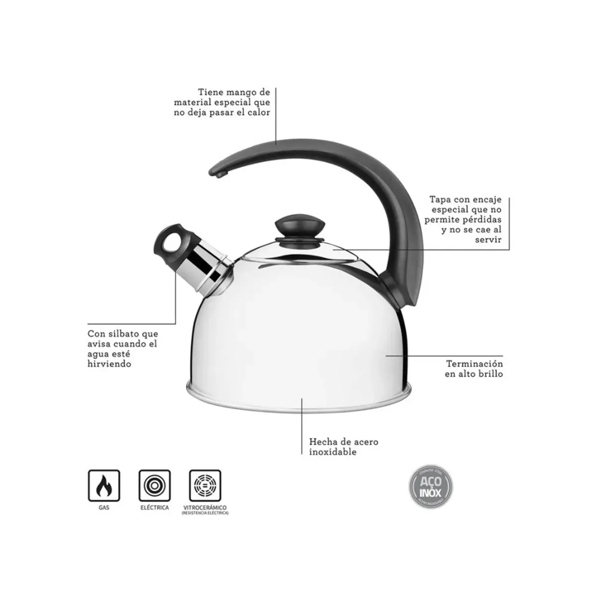 TETERA TRAMONTINA ACERO. INOX CAP. 2 L - 3