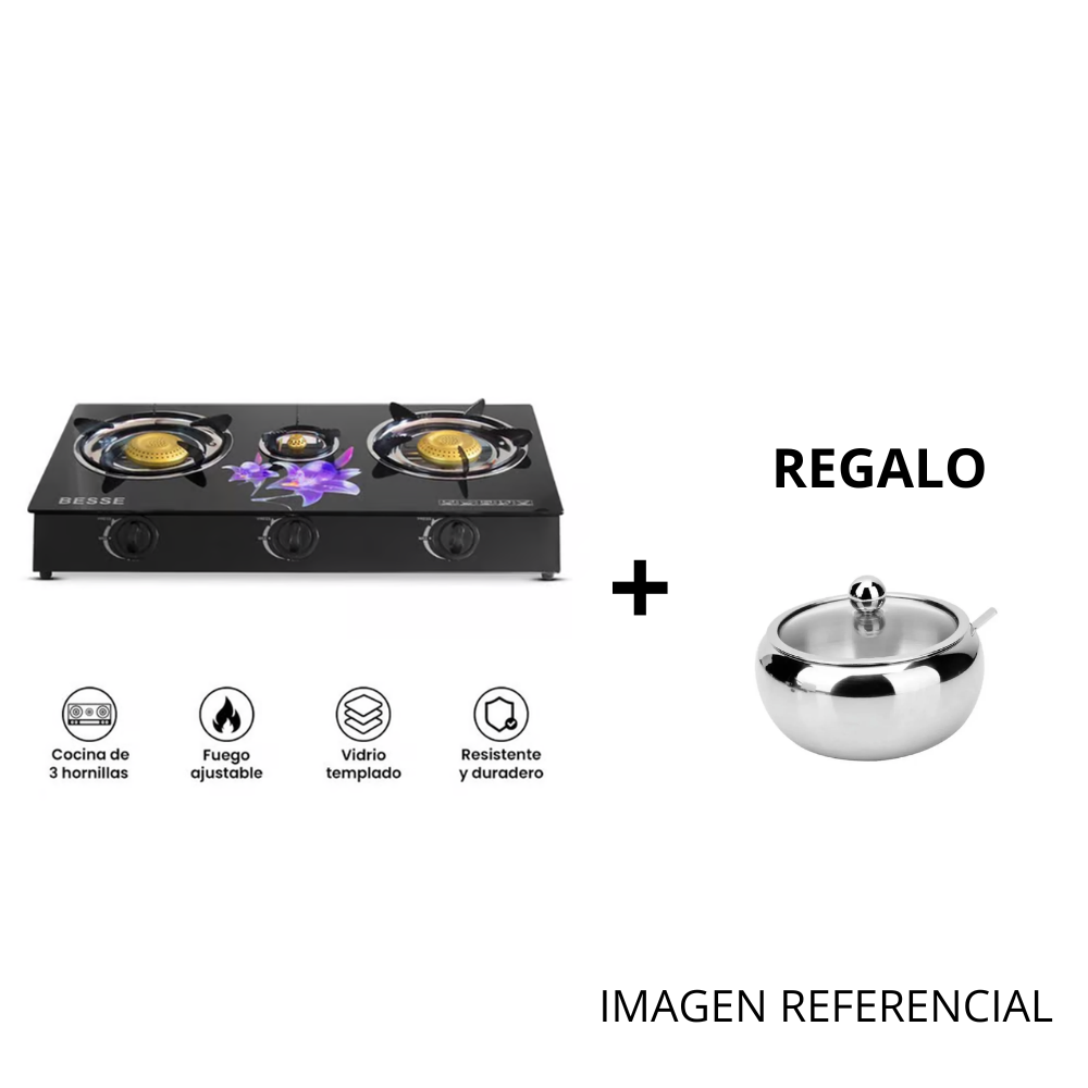 COCINA DE MESA A GAS DE 3 HORNILLAS VITROCERÁMICO + REGALO - 1
