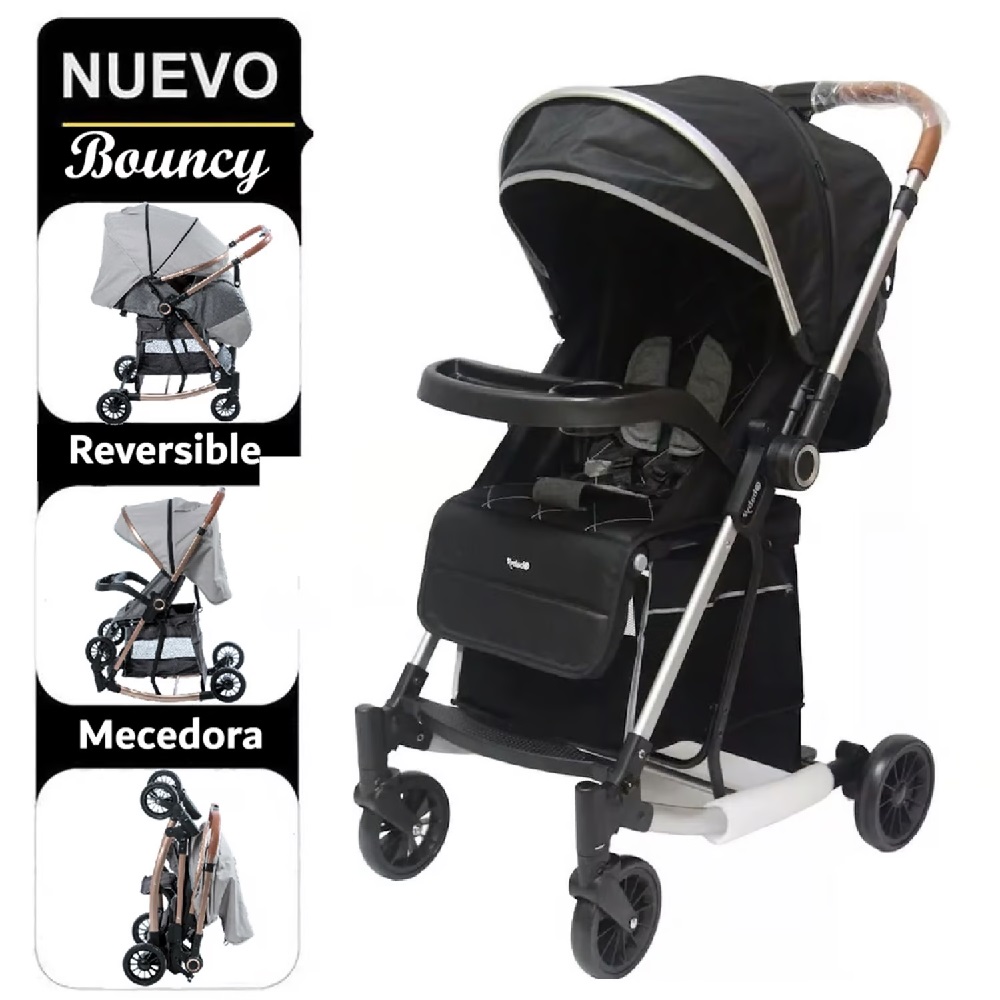 COCHE BOUNCY FUNCION MECEDORA CON BANDEJA NEGRO - 1