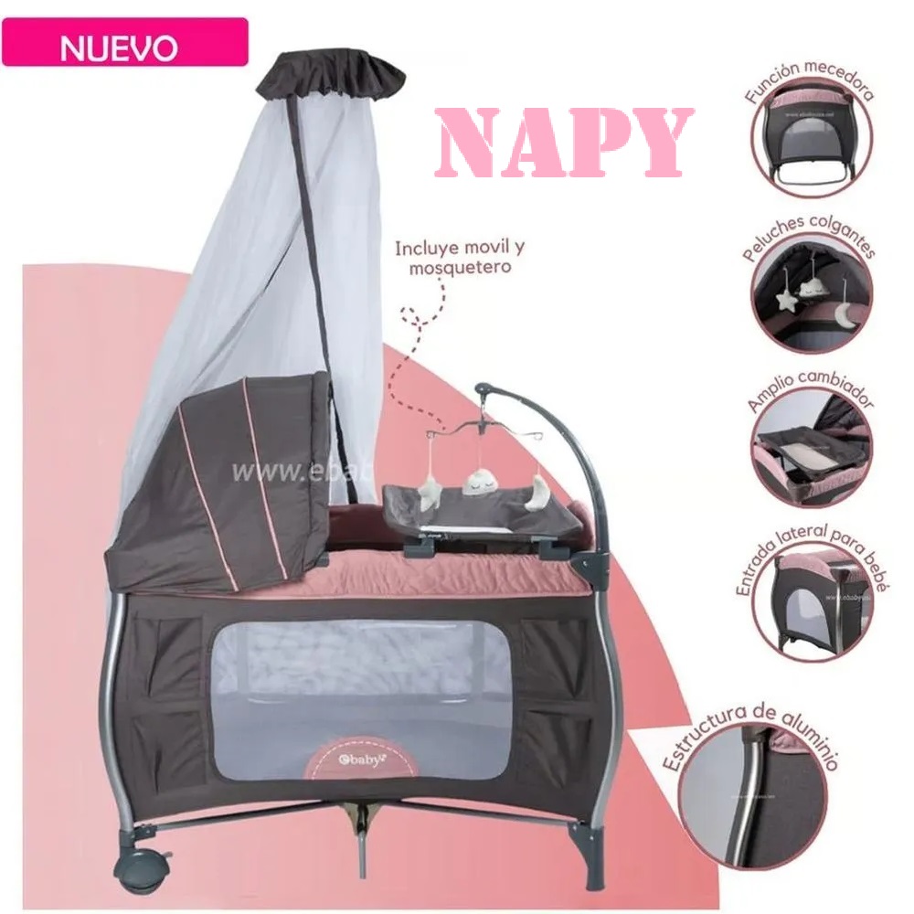 CUNA CORRAL MECEDORA NAPY ROSADO - 1