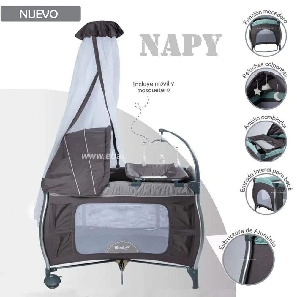 CUNA CORRAL MECEDORA NAPY GRIS - 1