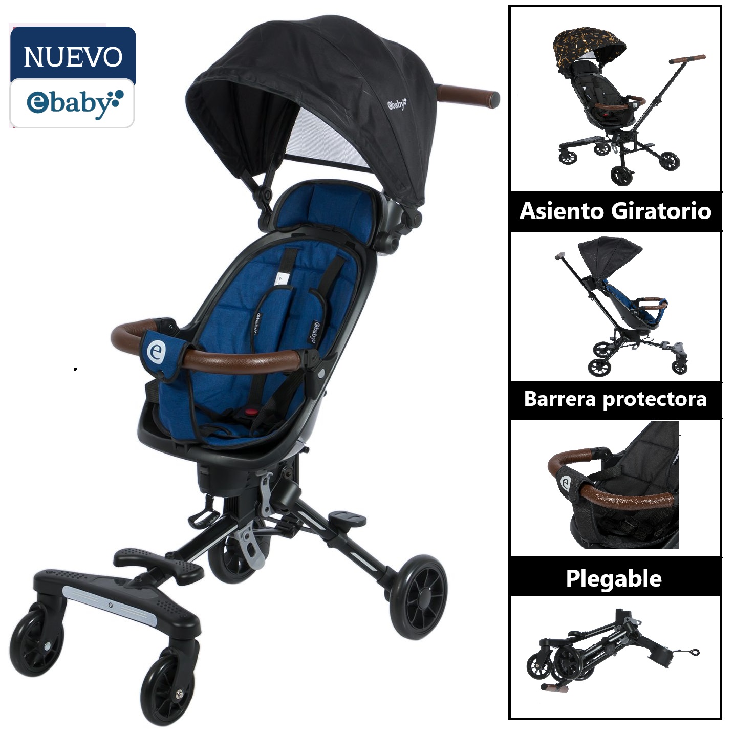 COCHE DE PASEO PLEGABLE GIRATORIO EBABY EASY TRAVEL AZ - 1