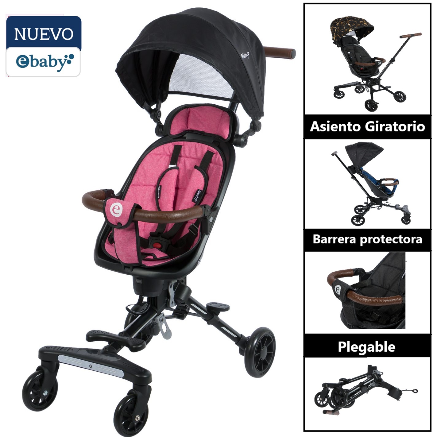 COCHE DE PASEO PLEGABLE GIRATORIO EBABY EASY TRAVEL RS - 1