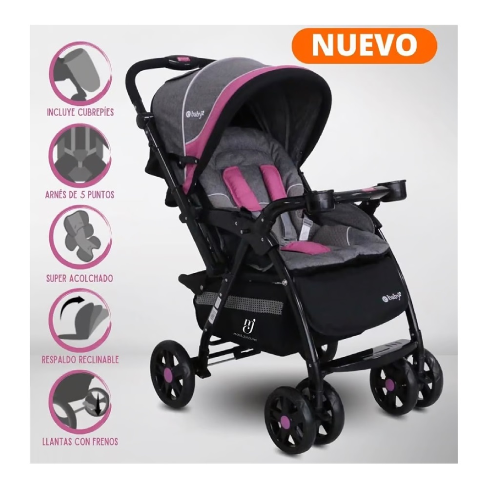 COCHE DE PASEO YODIE CON BANDEJA 1142-1 ROSA - 1
