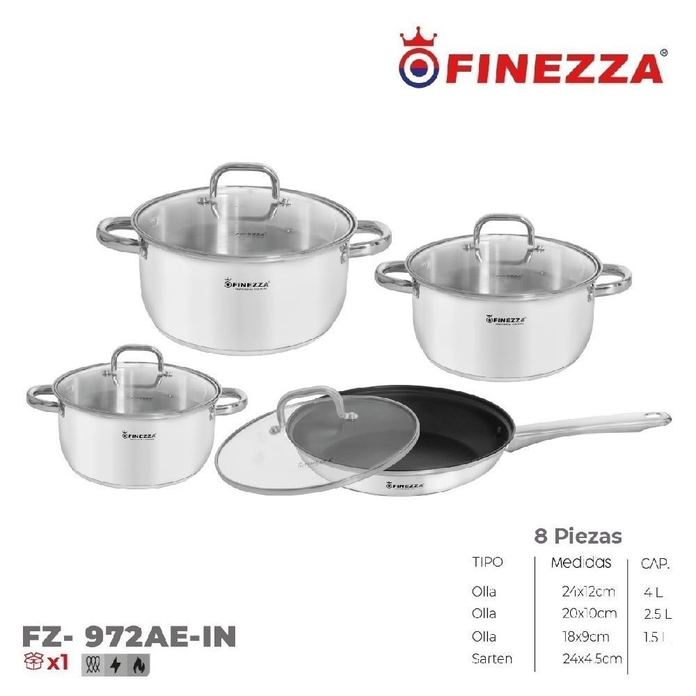 Juego de ollas de acero INOXIDABLE 8 Pzs. FZ-972AE-IN - 1
