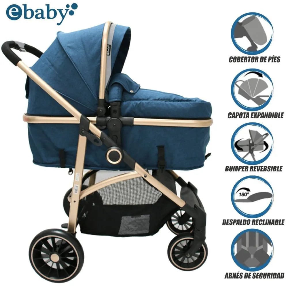 COCHE DE PASEO MOISÉS EBABY «CARRI DELUXE» AZUL - 1