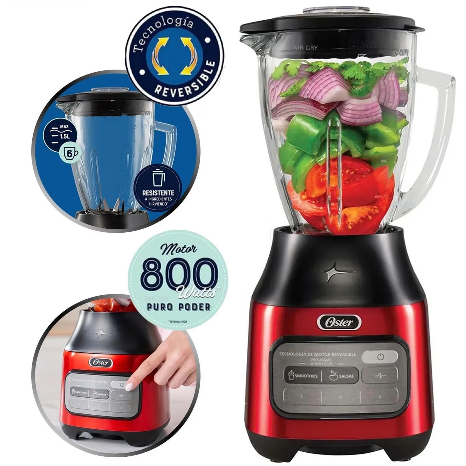 LICUADORA OSTER 1.5L 3 VELOCIDADES BLSTPEG-CRT ROJO - 1