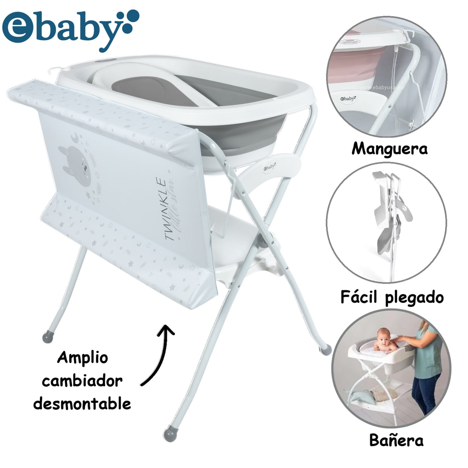 BAÑERA CAMBIADOR CON DRENAJE SPARK - GRIS - 1
