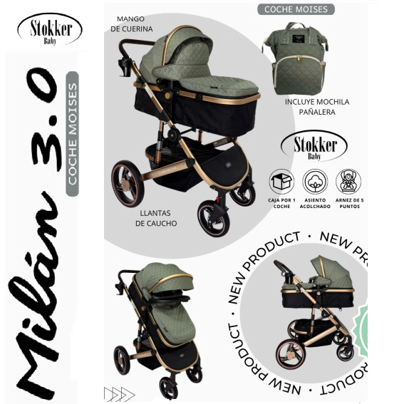 COCHE MOISES MILAN 3.0 STOKKER BABY CON MOCHILA PAÑALERA VR - 1