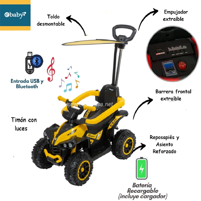 CUATRIMOTO CORRE PASILLOS 357W CON BATERIA  BLUETOOTH Y SONIDO - 1