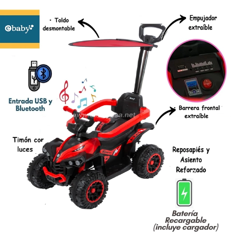 CUATRIMOTO CORRE PASILLOS 357W CON BATERIA  BLUETOOTH Y SONIDO - 1