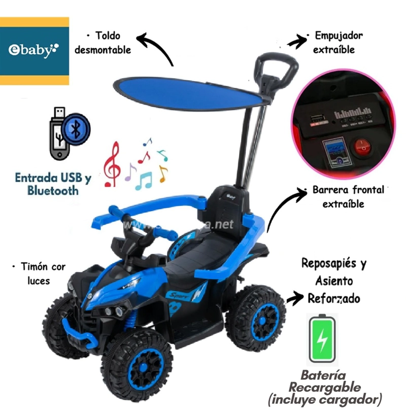 CUATRIMOTO CORRE PASILLOS 357W CON BATERIA  BLUETOOTH Y SONIDO - 1
