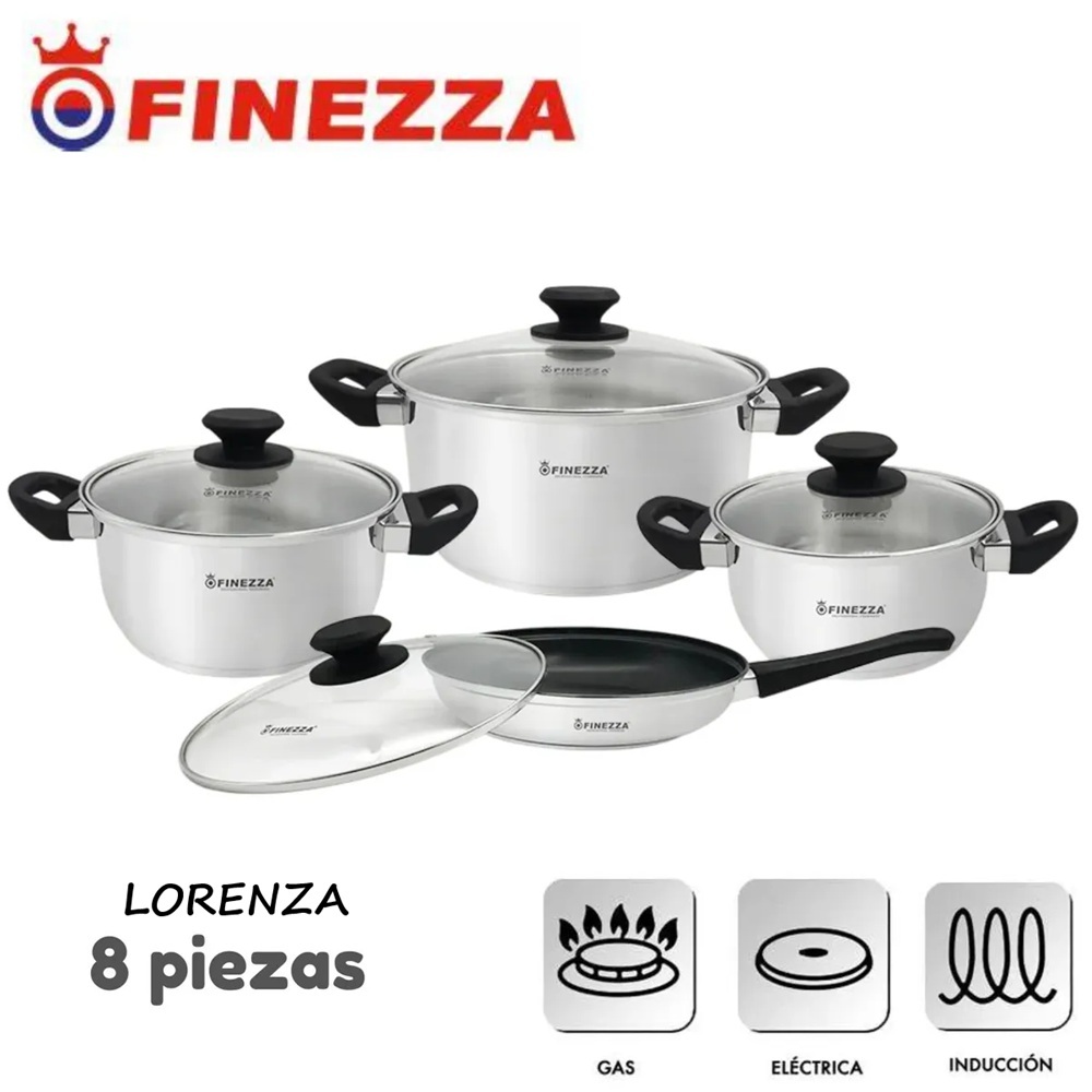 JUEGO DE OLLA FINEZZA LORENZA 8 PIEZAS FZ-1053TS ACERO - 1