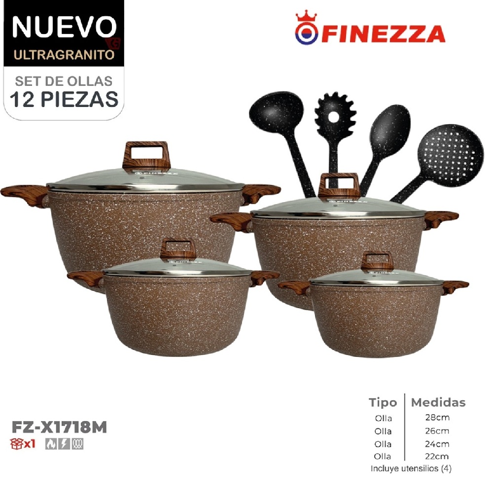 JUEGO DE OLLAS FINEZZA ULTRAGRANITO FINEZZA FZ-X1718M 12PZS - 1