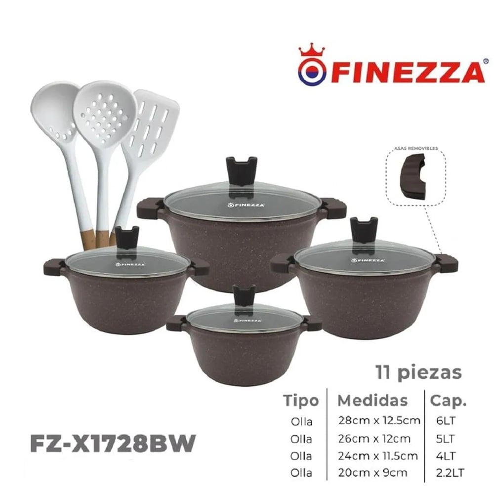 JUEGO DE OLLAS FINEZZA ULTRA GRANITO FZ-X1728BW DE 11 PZAS - 1