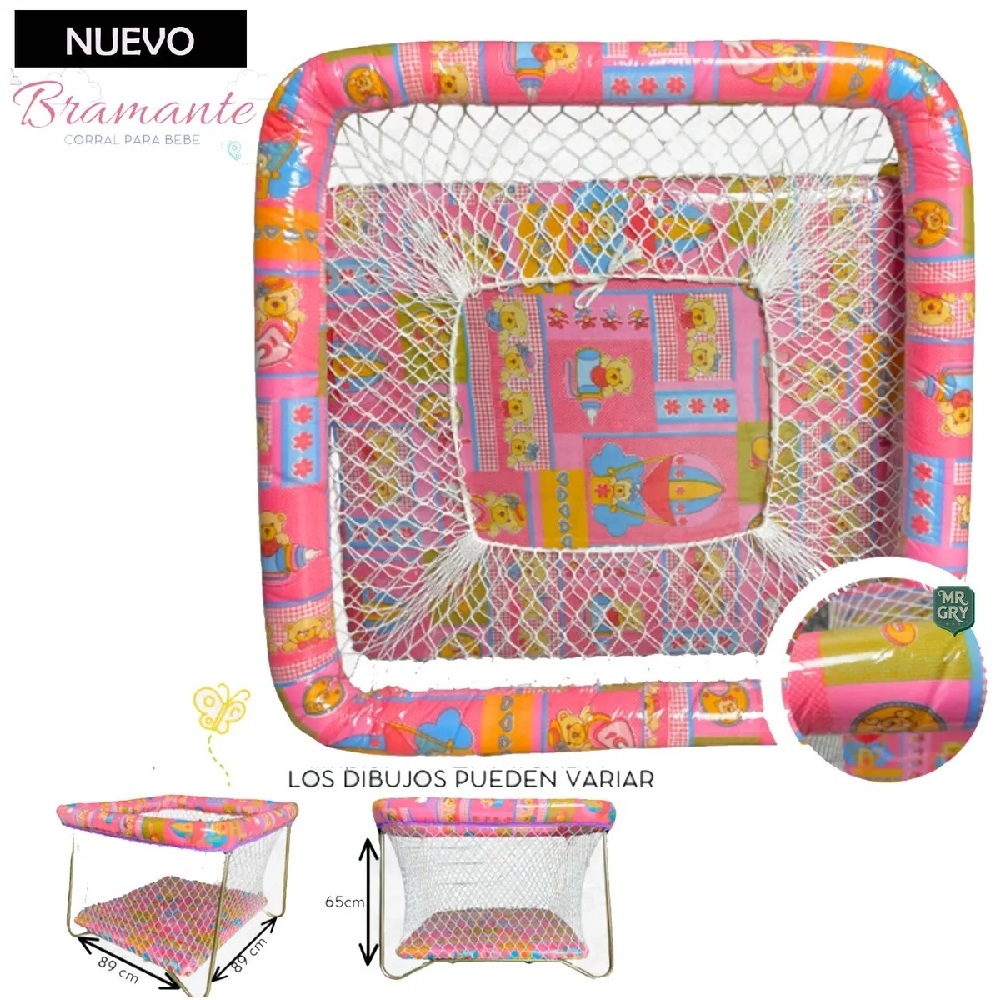 CORRAL PLASTIFICADO PLEGABLE BRAMA CON DISEÑO 89CM DE LARGO ALTO 65 ROSADO - 1