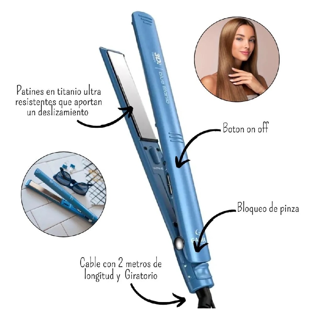 PLANCHA ALISADORA GAMA 3D BLUE TITANIO - 1