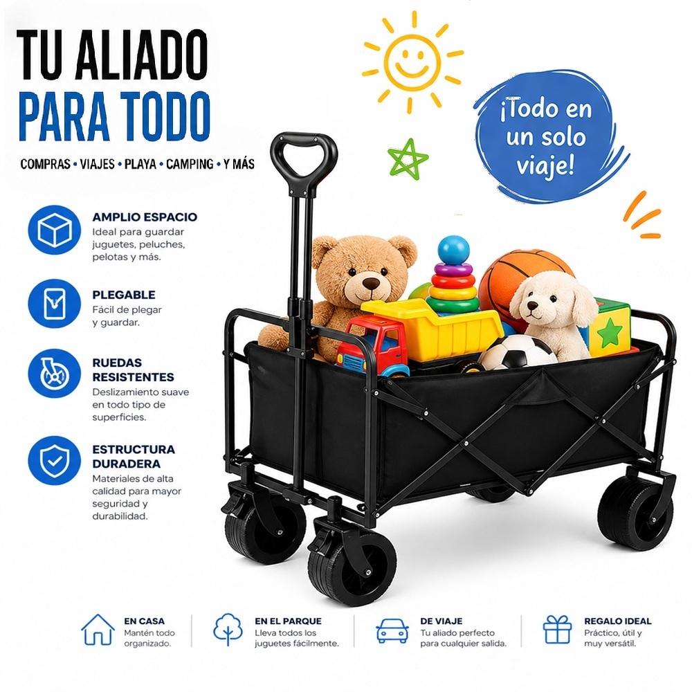 CARRITO PLEGABLE PARA COMPRAS Y CAMPING LLEVAR DE TODO 85X50X49 - 2