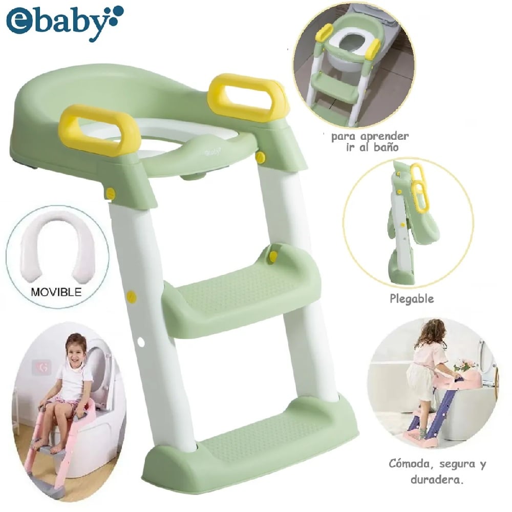 Escalera de Baño para Bebes con Reposabrazos Plegable Verde - 1