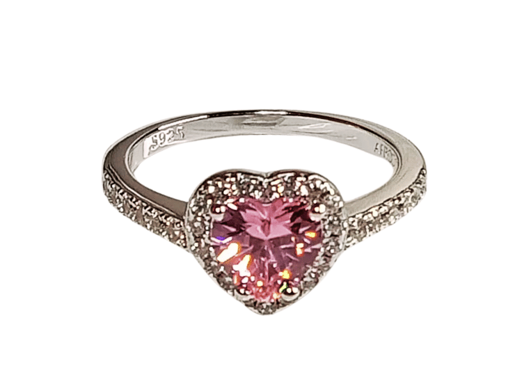 ANILLO DE COMPROMISO DE PLATA BAÑADO EN ORO BLANCO MODELO 614 ROSA - 1