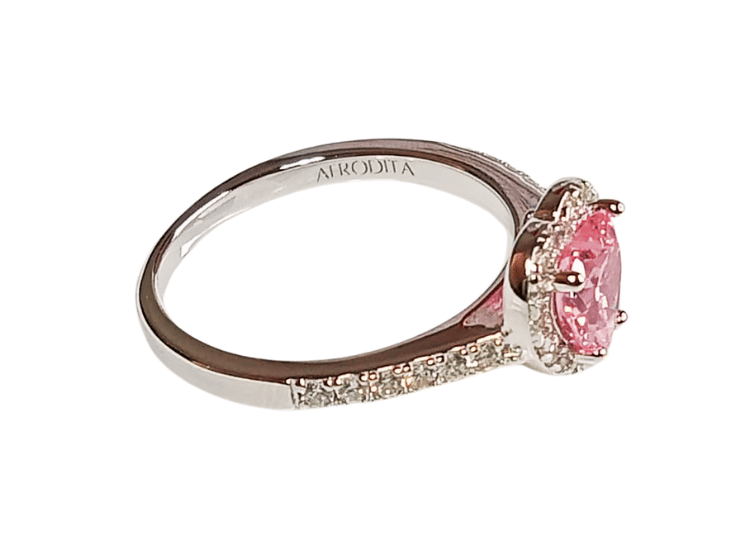 ANILLO DE COMPROMISO DE PLATA BAÑADO EN ORO BLANCO MODELO 614 ROSA - 2
