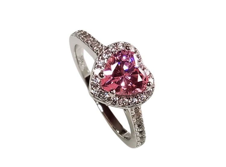 ANILLO DE COMPROMISO DE PLATA BAÑADO EN ORO BLANCO MODELO 614 ROSA - 4