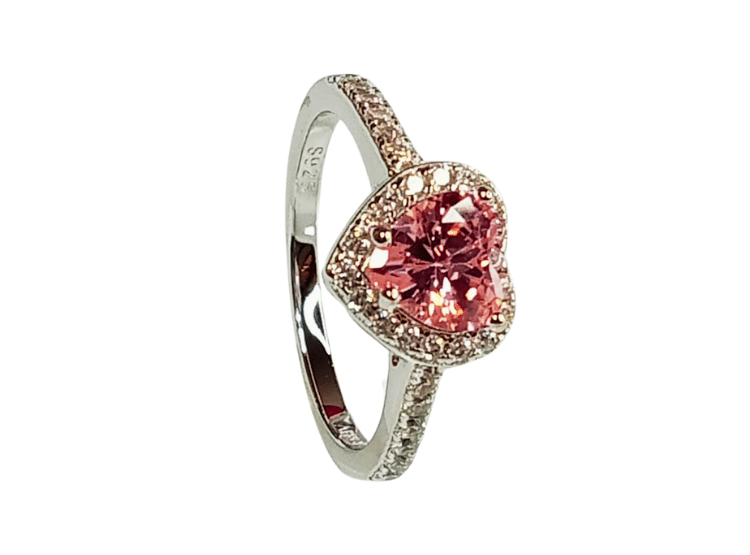 ANILLO DE COMPROMISO DE PLATA BAÑADO EN ORO BLANCO MODELO 614 ROSA - 5