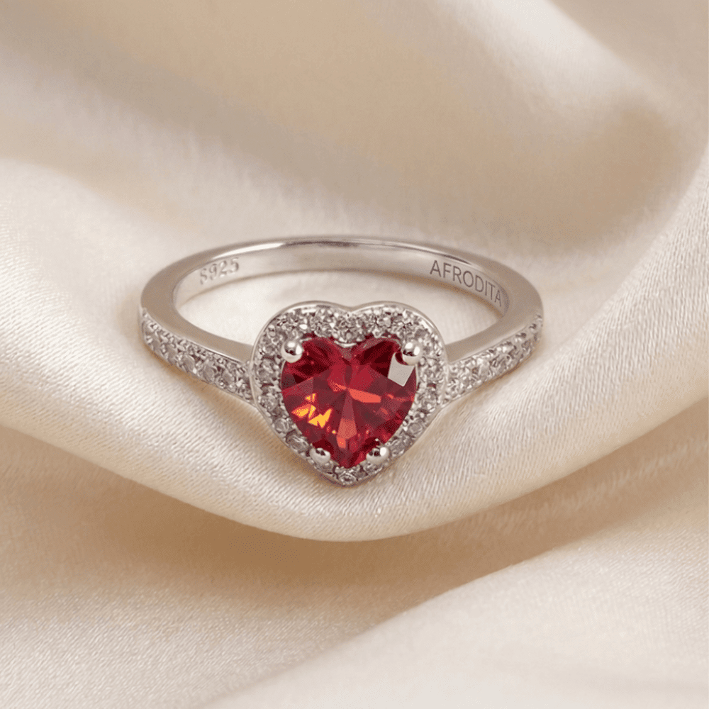 ANILLO DE COMPROMISO DE PLATA BAÑADO EN ORO BLANCO MODELO 614 RUBÍ - 1