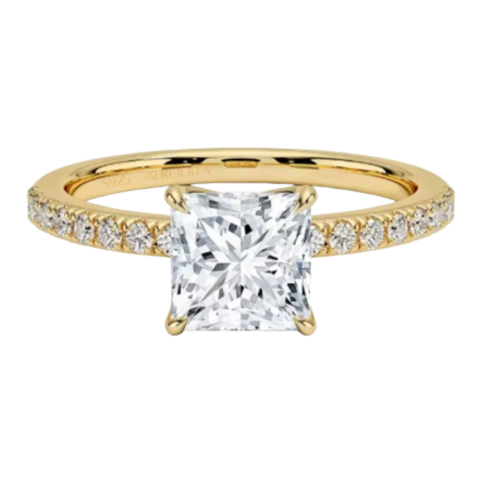 ANILLO DE COMPROMISO AFRODITA 368 PLATA MACIZA BAÑADO EN ORO - 1