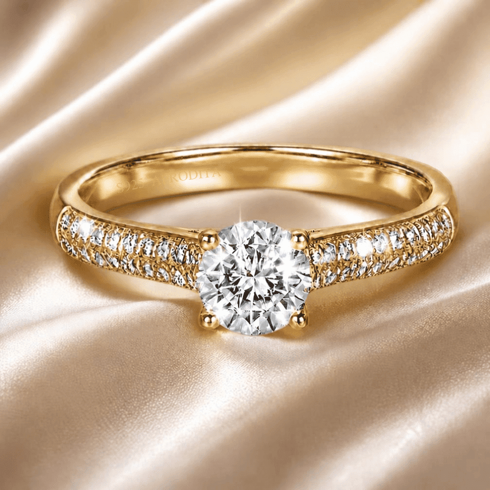 ANILLO DE COMPROMISO AFRODITA 375 PLATA MACIZA BAÑADO EN ORO 18K - 1