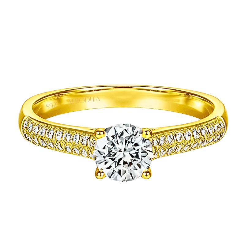 ANILLO DE COMPROMISO AFRODITA 375 PLATA MACIZA BAÑADO EN ORO 18K - 1