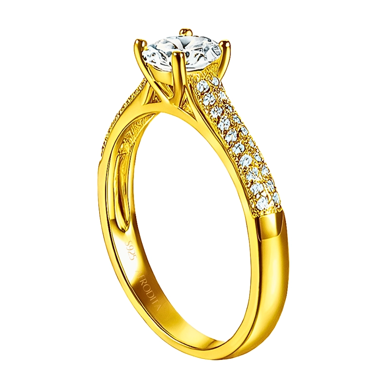 ANILLO DE COMPROMISO AFRODITA 375 PLATA MACIZA BAÑADO EN ORO 18K - 2