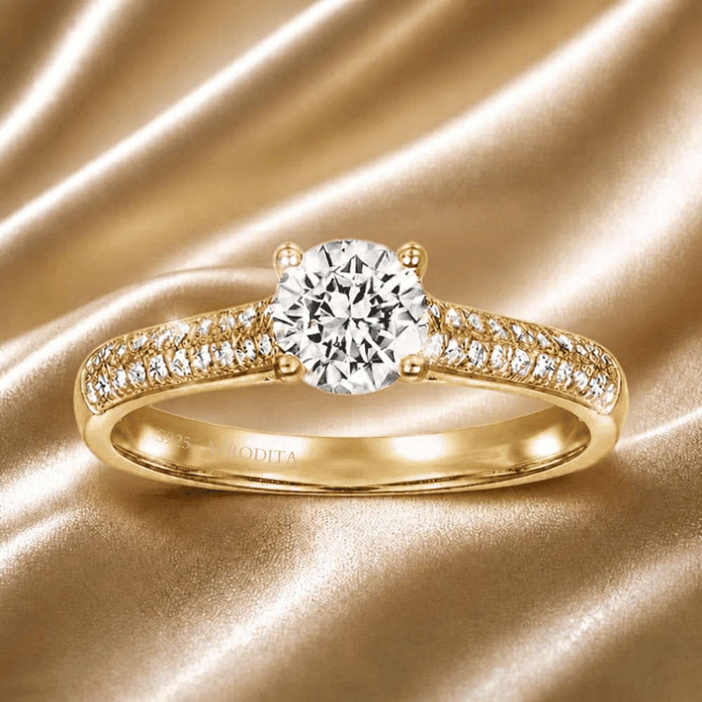 ANILLO DE COMPROMISO AFRODITA 375 PLATA MACIZA BAÑADO EN ORO 18K - 3