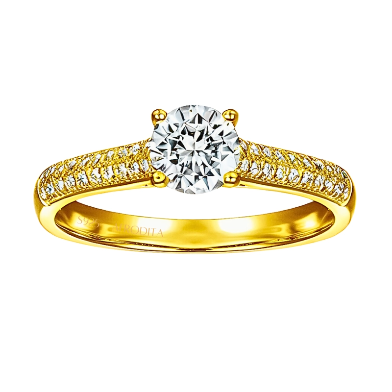 ANILLO DE COMPROMISO AFRODITA 375 PLATA MACIZA BAÑADO EN ORO 18K - 4