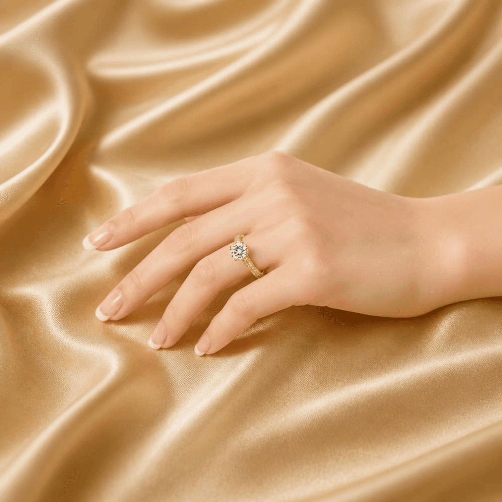 ANILLO DE COMPROMISO AFRODITA 375 PLATA MACIZA BAÑADO EN ORO 18K - 5