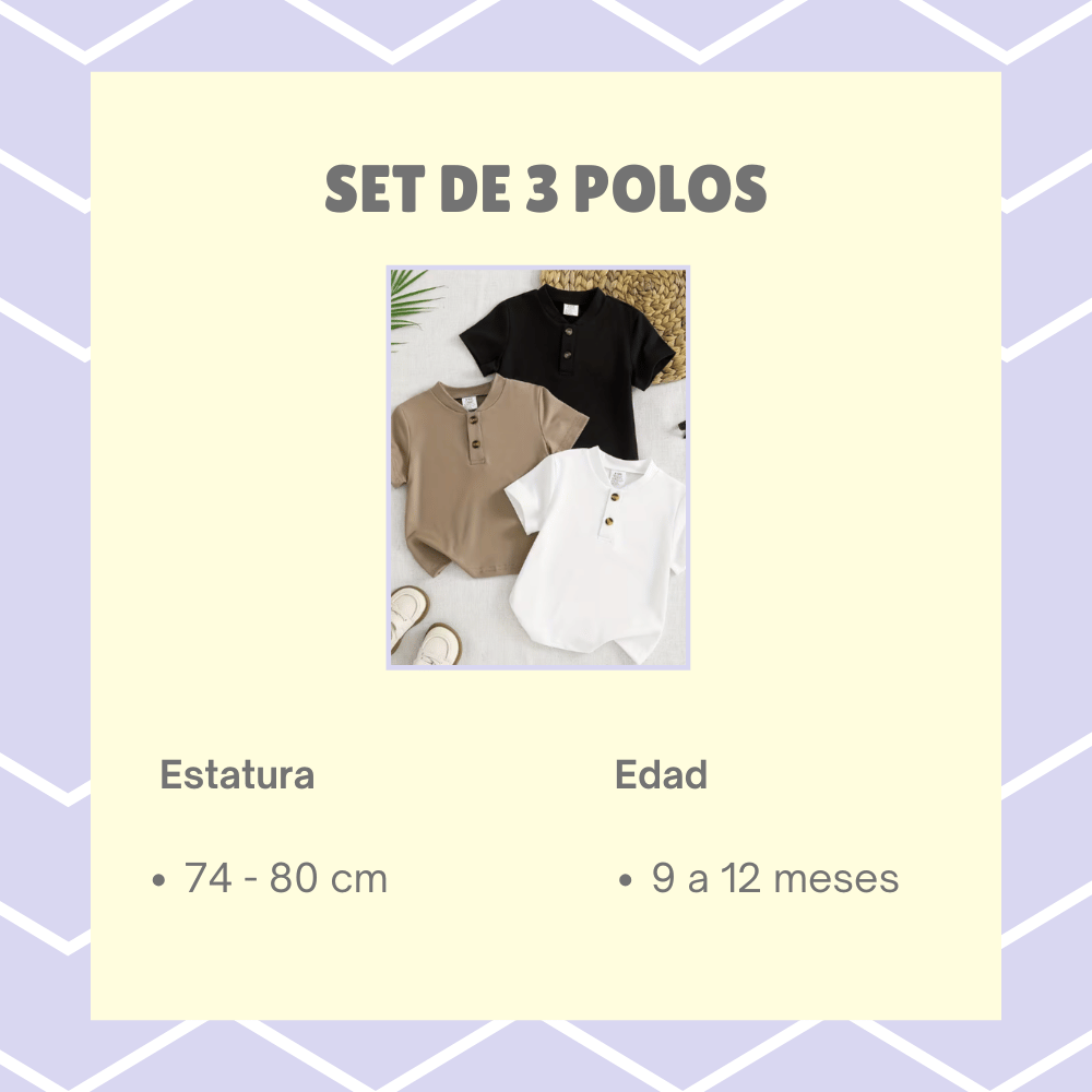 SET X 3 POLOS PARA BEBÉ MANGA CORTA CUELLO REDONDO BOTONES - 7