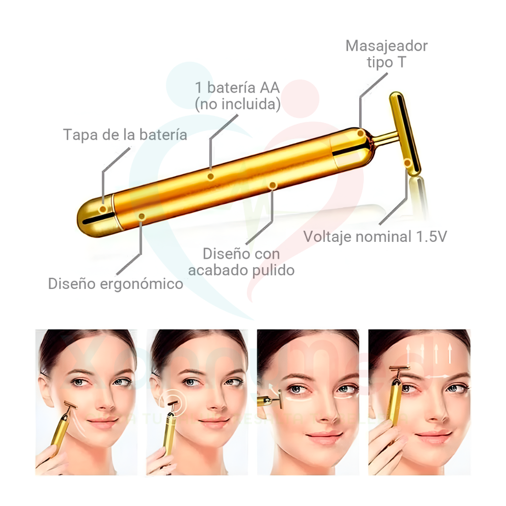 MASAJEADOR XANNYOR FACIAL CON VIBRACION DORADO ENERGY BEAUTY BAR - 3