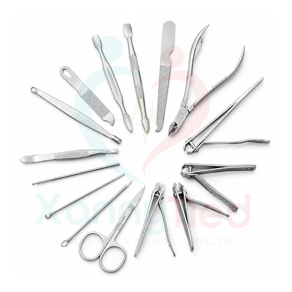 SET DE MANICURE Y PEDICURE DE ACERO INOXIDABLE - 16 PIEZAS - 4