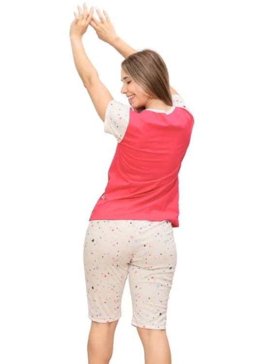 PIJAMA A LA RODILLA ALGODÓN MUJER INGA PIJAMAS FUCSIA LITTLE STARS CHAVO - 2