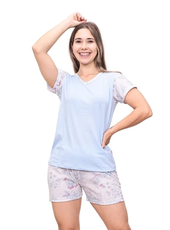 PIJAMA CORTA ALGODÓN MUJER INGA PIJAMAS CELESTE CLARO FRESH GIRL COBERT - 1