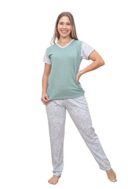 PIJAMA ALGODÓN MUJER INGA PIJAMAS VERDE JADE FEMINI COBERT - 1