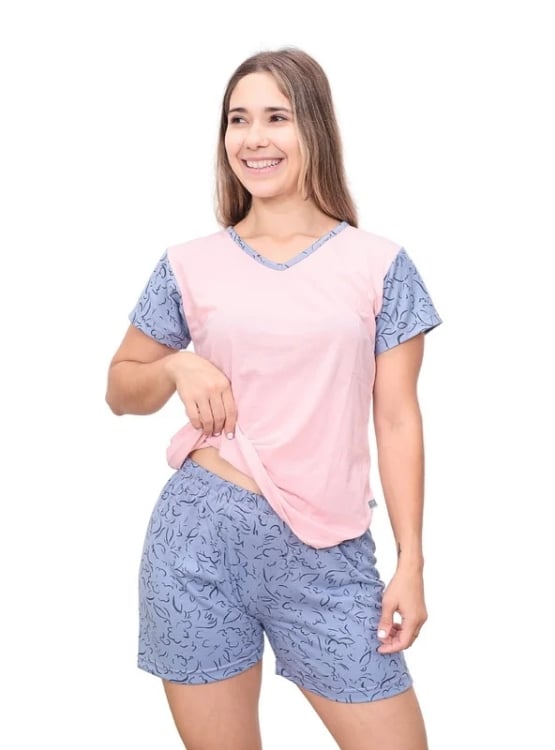 PIJAMA SHORT ALGODÓN MUJER INGA PIJAMAS MELÓN COBERT FLORAL - 1