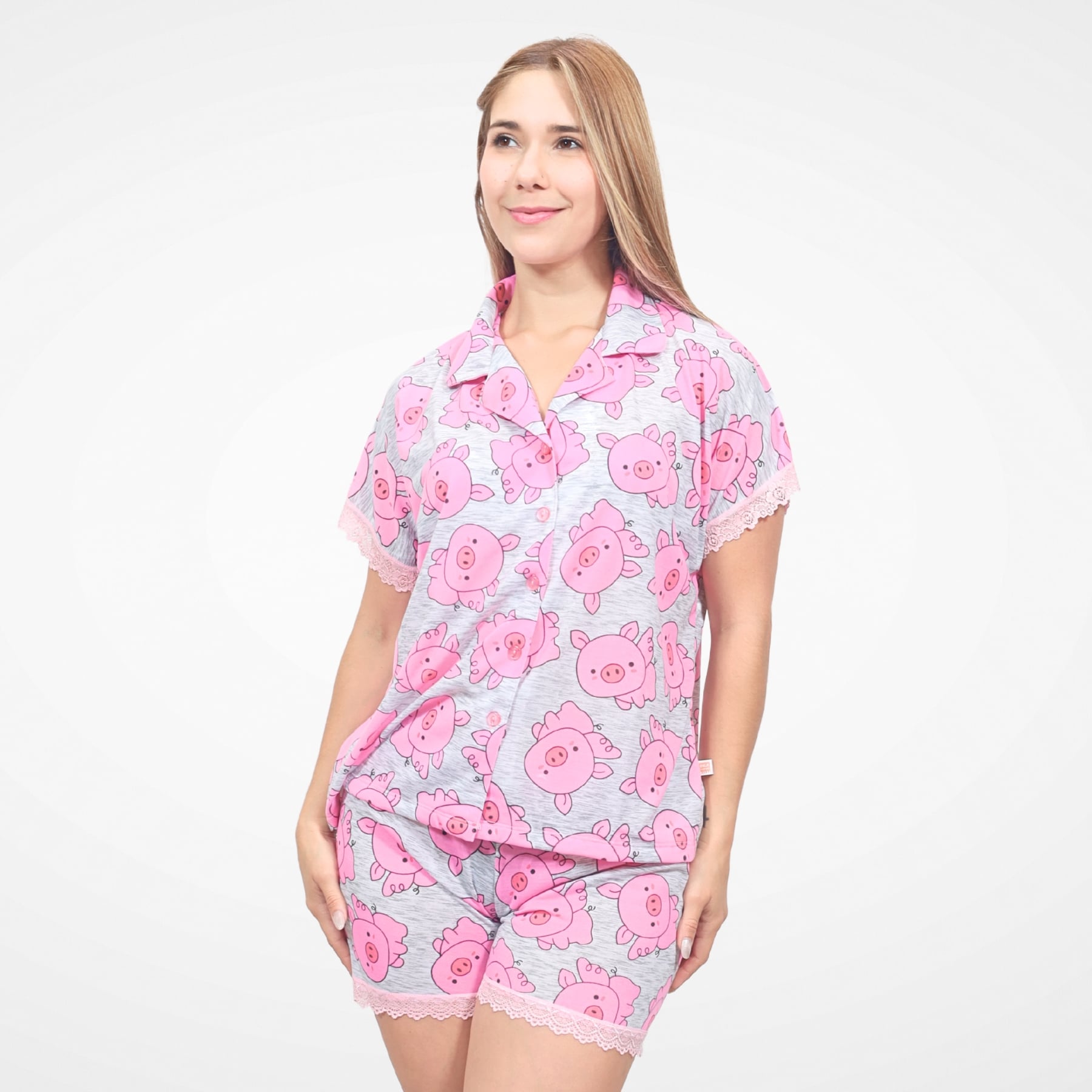 PIJAMA SHORT ALGODÓN MUJER INGA PIJAMAS CLÁSIC OINK - 1