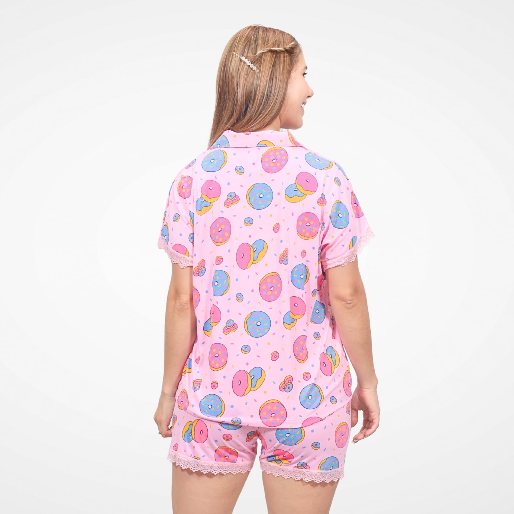 PIJAMA SHORT ALGODÓN MUJER INGA PIJAMAS CLÁSIC PINK DONUTS - 3
