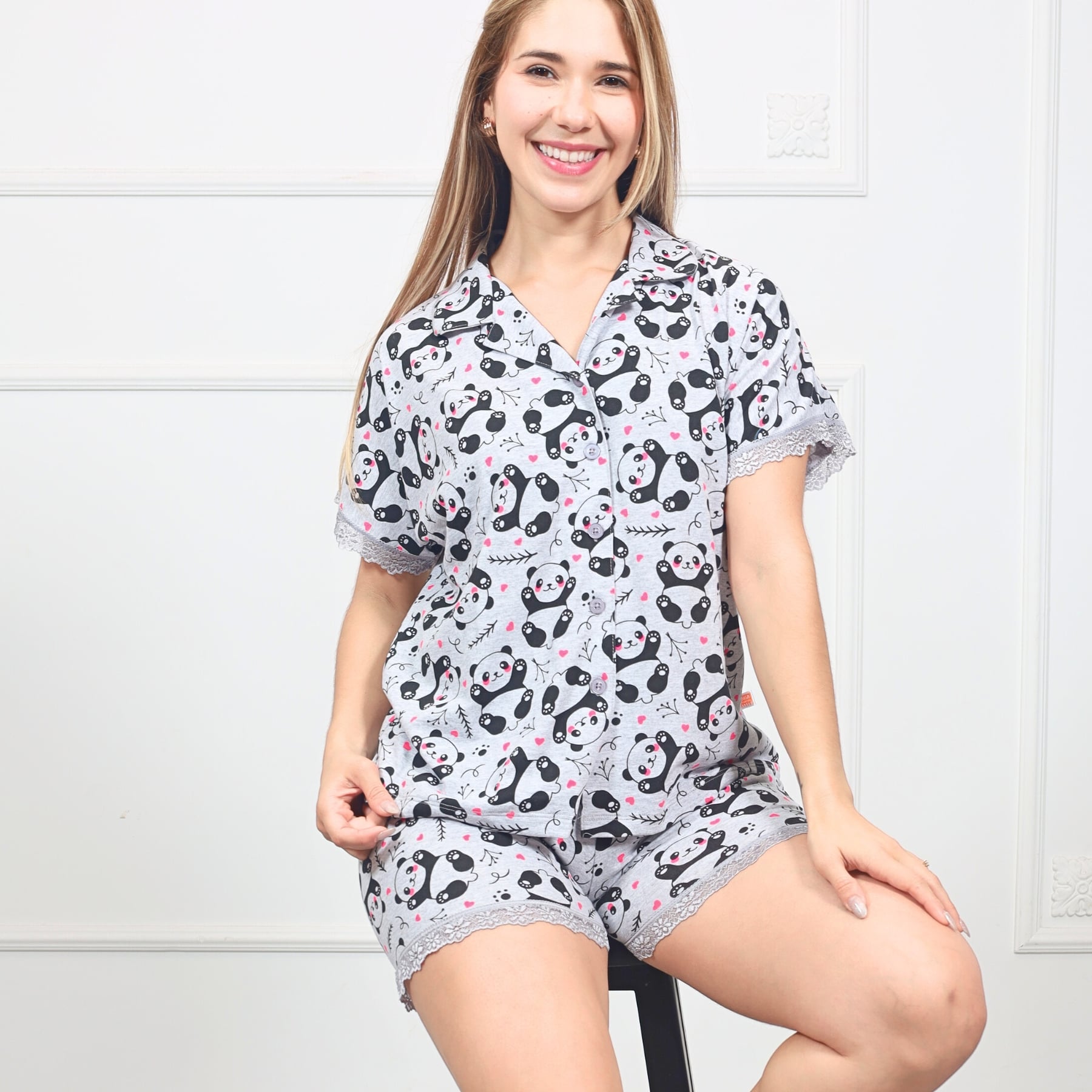 PIJAMA SHORT ALGODÓN MUJER INGA PIJAMAS CLÁSIC PANDA - 2