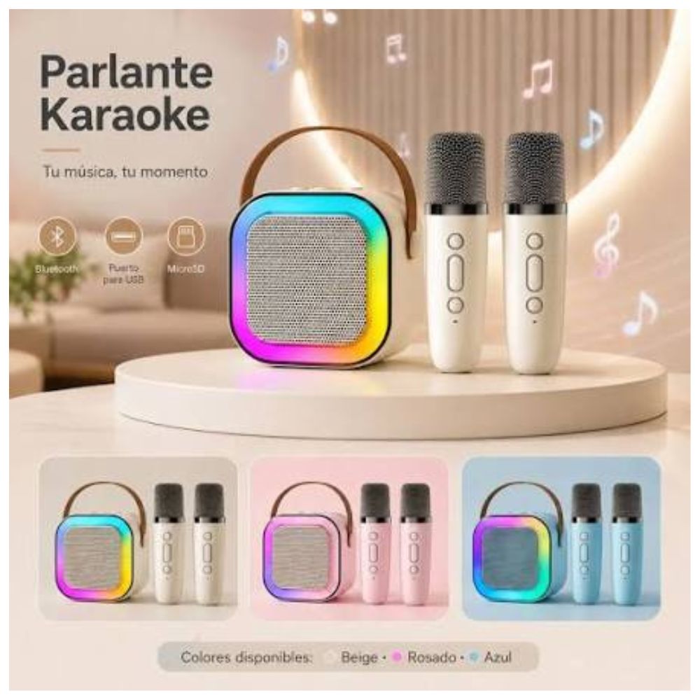 MINI PARLANTE KARAOKE BLUETOOTH CON MICRÓFONO INALÁMBRICO Y LUCES RGB - 3