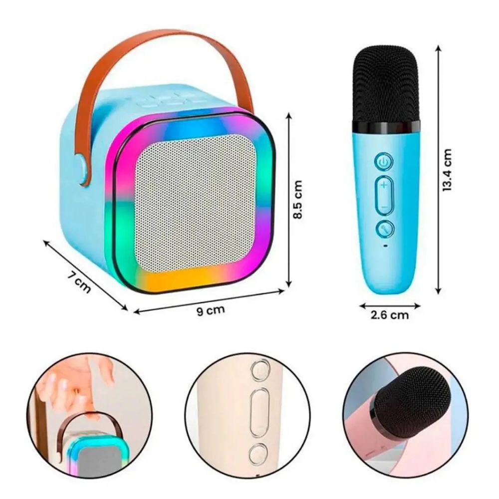 MINI PARLANTE KARAOKE BLUETOOTH CON MICRÓFONO INALÁMBRICO Y LUCES RGB - 4